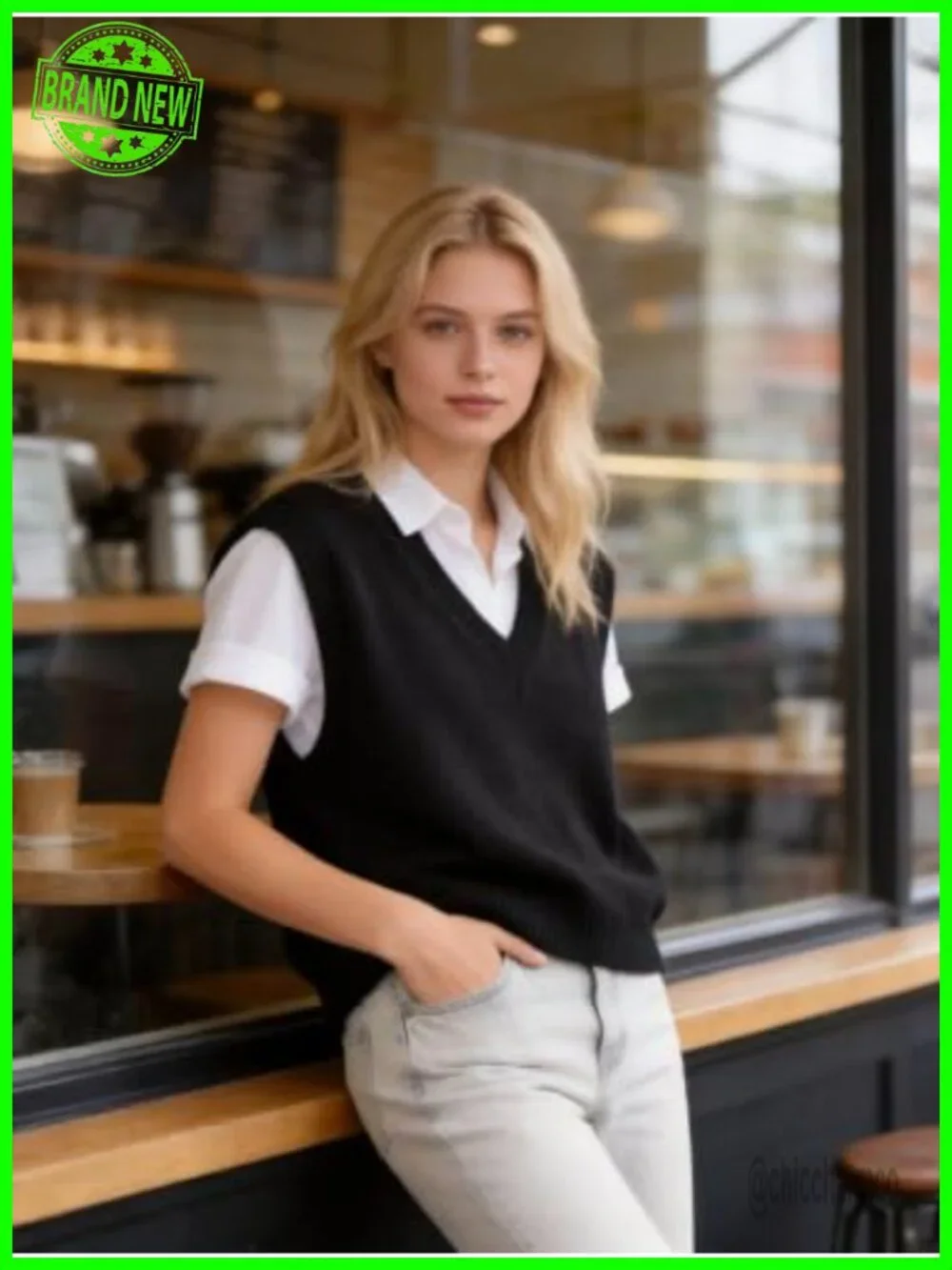 Knit Sweater Vest V Neck Sleeveless Dressy Casual Work Top